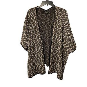 Lucky Brand Black White Oversized Open Front Knit Kimono Poncho Sweater Tassels